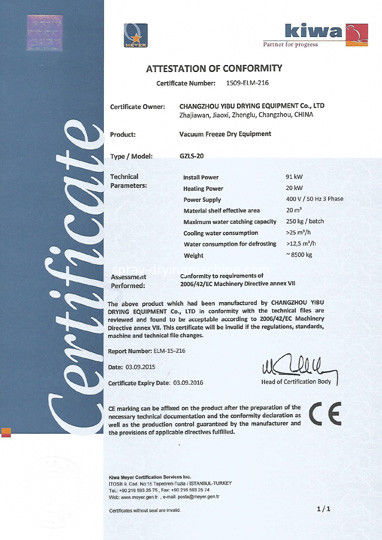Porcellana Changzhou Yibu Drying Equipment Co., Ltd Certificazioni